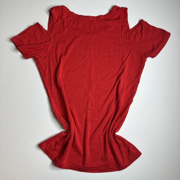 Red Cutout Shoulder Graphic Tee Y2K Streetwear Logo Print Top XS S READ FLAWS - Picture 4 of 12
